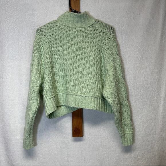 Free People Carousel Mint Green‎ Knit Long Sleeve Cropped Sweater Size XS - Picture 6 of 10